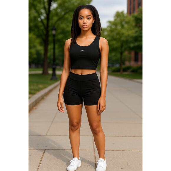 SET Active Black Cropped Tank Top Women’s Small – FormCloud Stretch - Picture 1 of 6